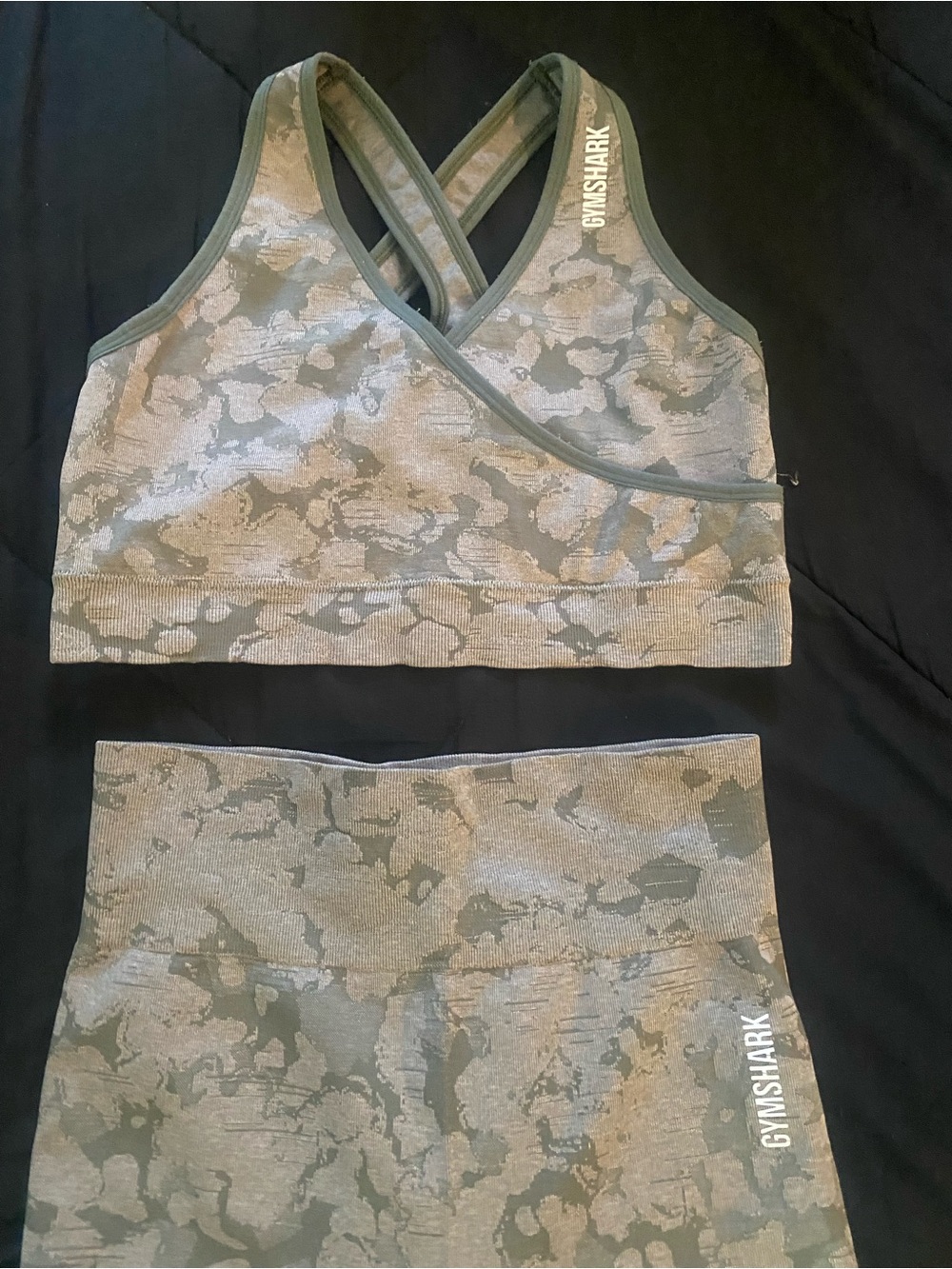 Gymshark Olive Camo Seamless Cross-Back Sports Bra